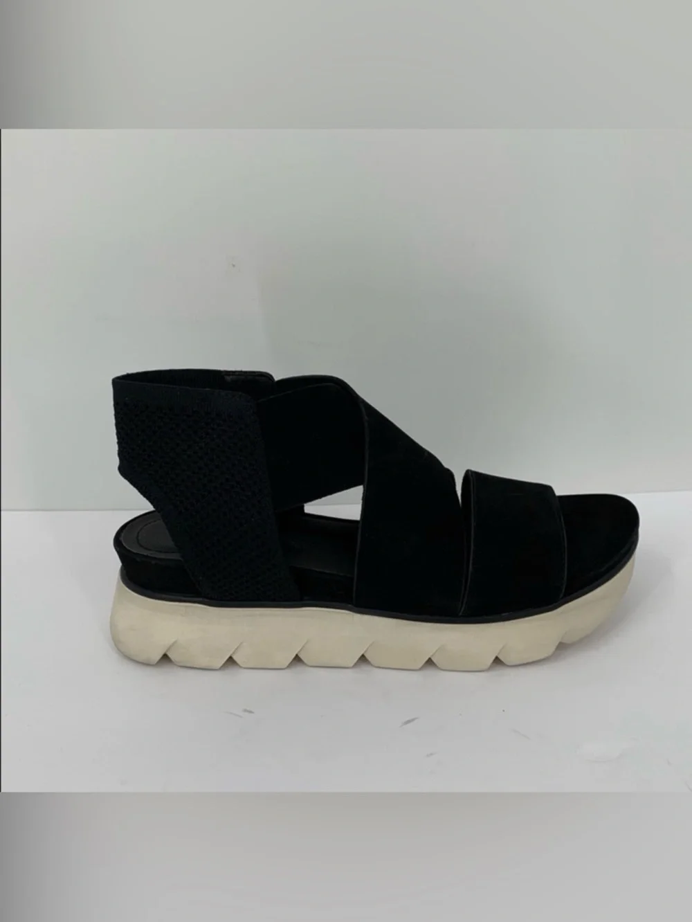 Eileen Fisher Chant platform wedge sandal black shoe leather strappy new 8.5
